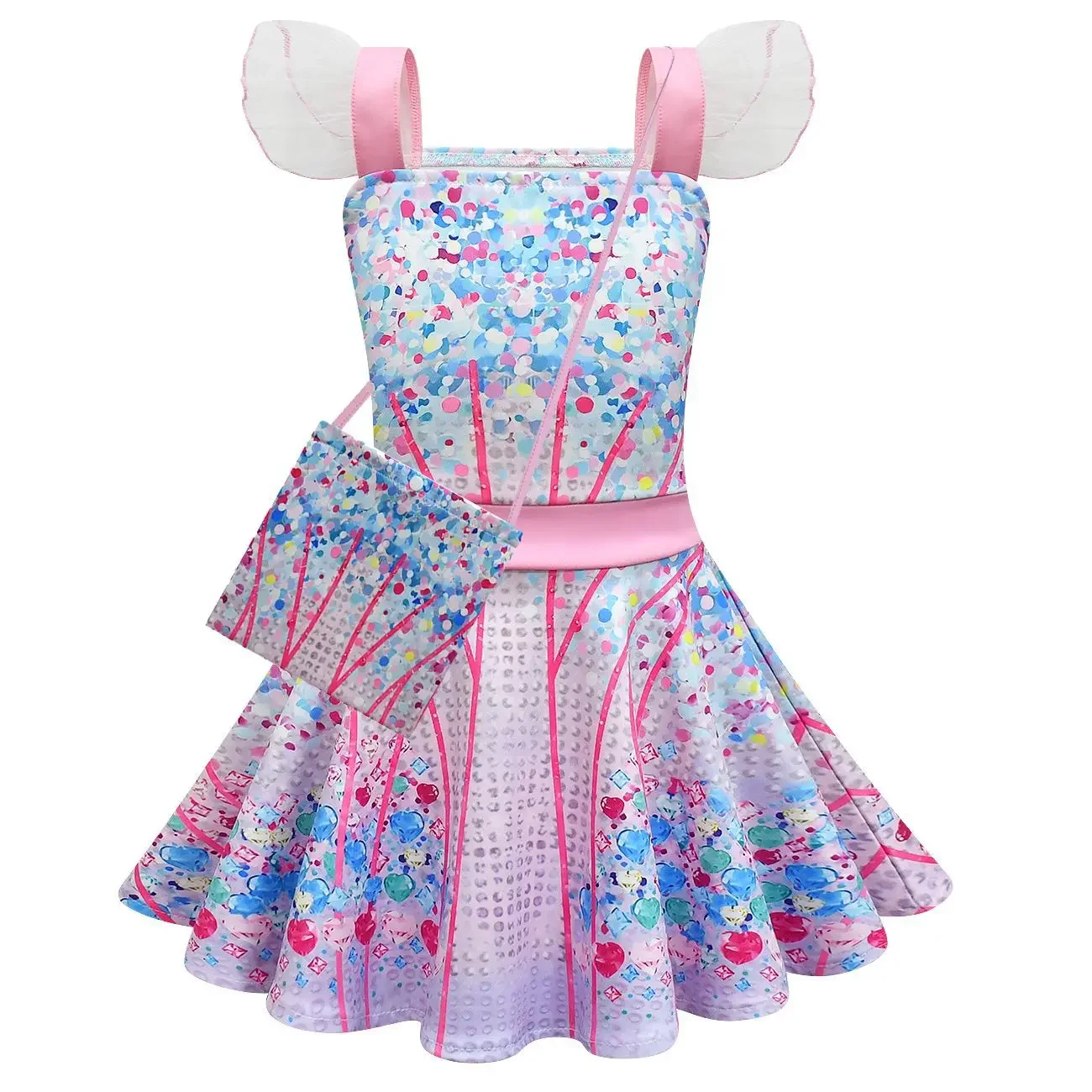 Kids Girls Famous Star Same Style Print Mesh Ruffle Princess Dress Outfit Christmas Role Play Halloween Cosplay Costume