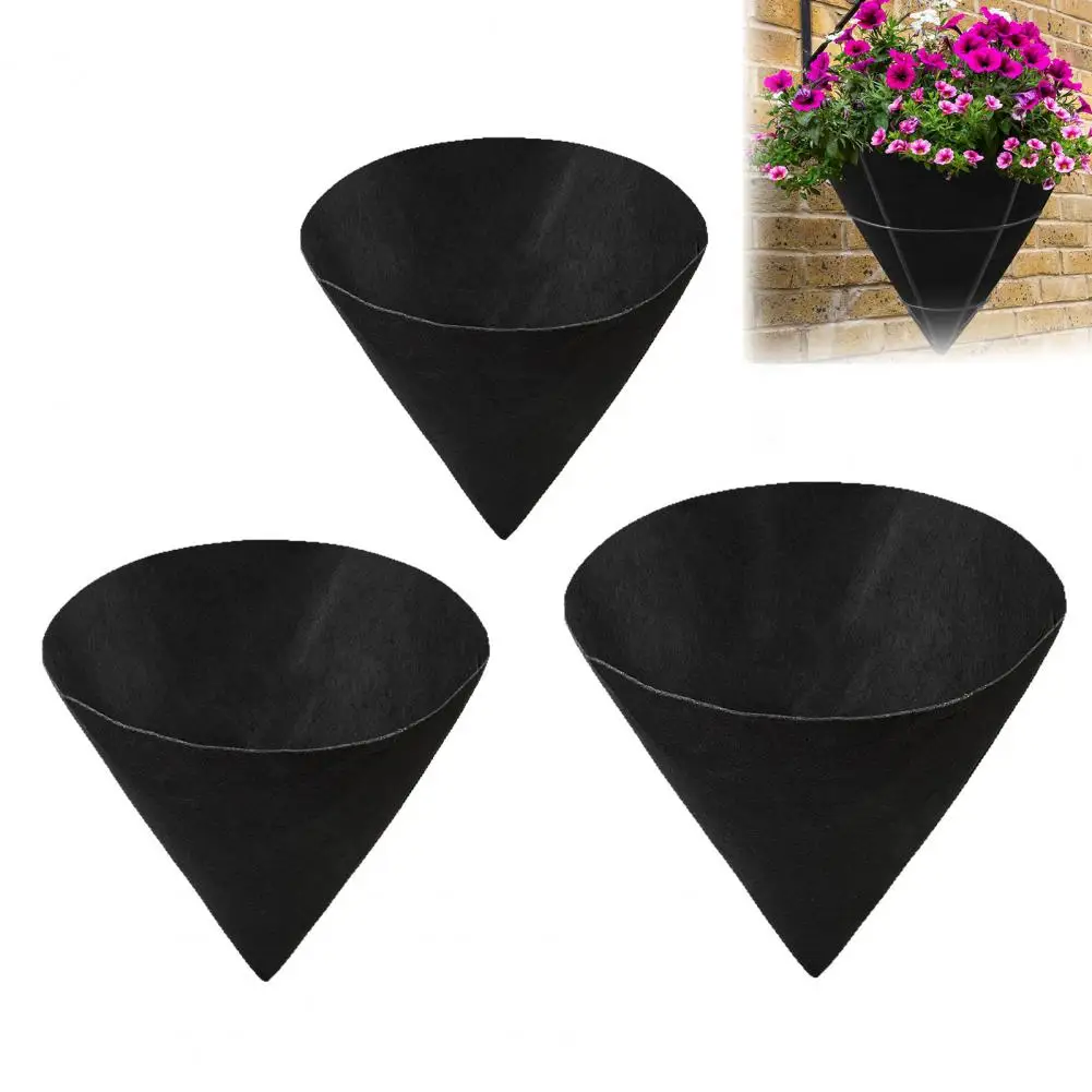

3 Pcs Flower Basket Liner Cone Shaped Liners Plant Basket Inserts Black Felt Liners Replacement Flower Baskets Planter Liners