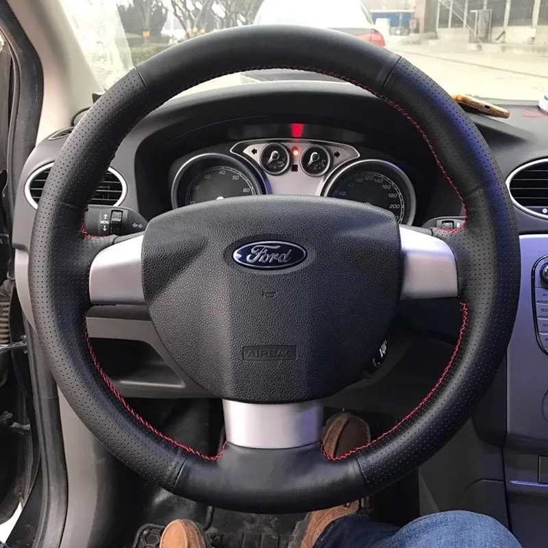 For Ford Focus 2 2005-2011 (3-Spoke) Hand Stitched suede Genuine Leather non-slip wear-resistant Car Steering Wheel Cover