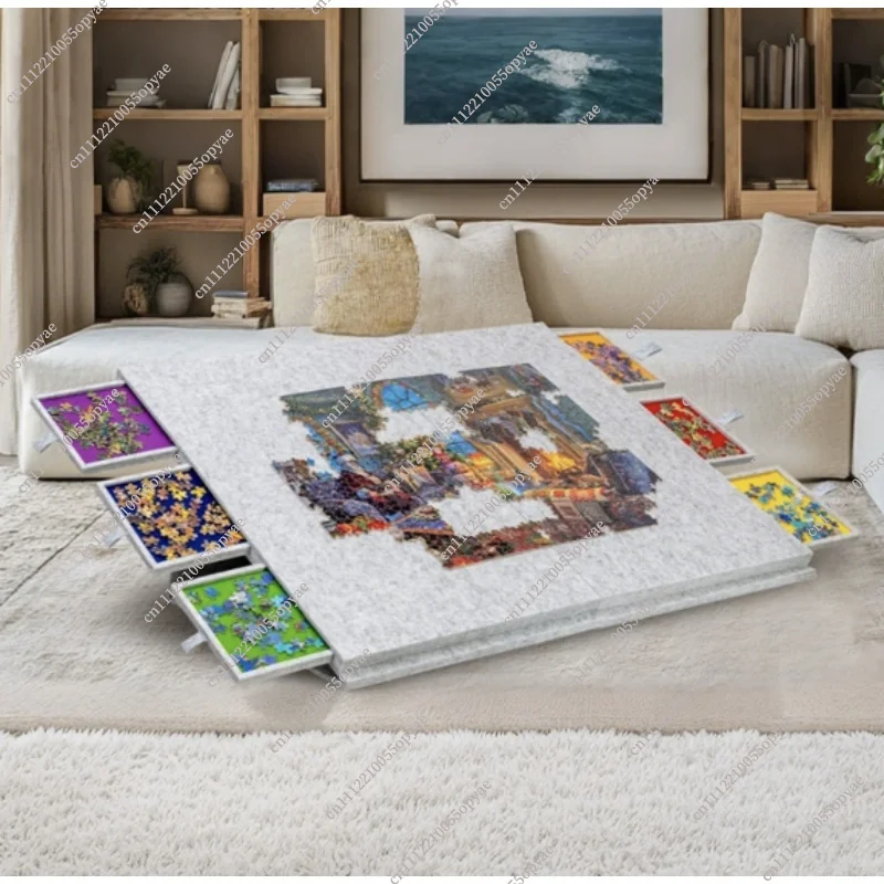 Felt Puzzle Table Portable Storage 2000 Pieces Puzzle Board Drawer Type Sorting Table with 6 Color Drawers