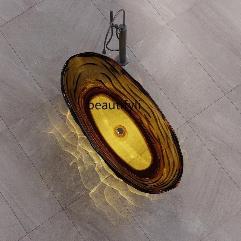 54Water ripple crystal bathtub Transparent color resin integrated bathtub Freestanding bathtub