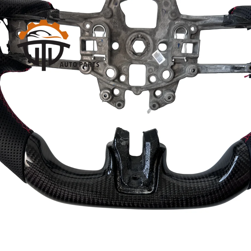 Glassy Carbon Fiber Steering Wheel For Ford Mustang 2015~ 2022 Perforated Leather