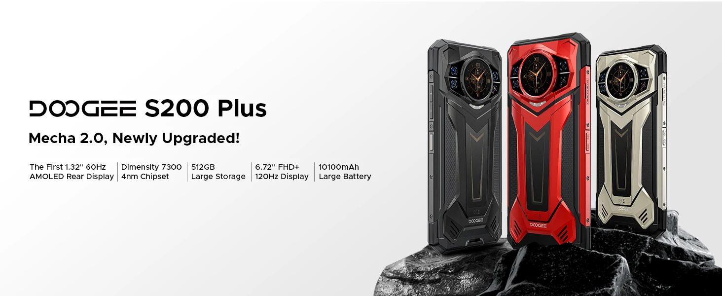 Doogee S200 Plus 5g Ai Rugged Phone 32Gb (12+20) 512Gb Dimensity 7300 Gaming Mobile Phone 1.32'' Rear Display Main Screen
