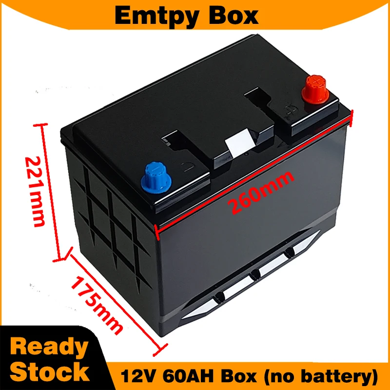 Caja de batería vacía de 12V 60AH con mango tipo L para arranque de coche, caja vacía de plástico para 32650 LiFePO4, caja vacía, reparación DIY