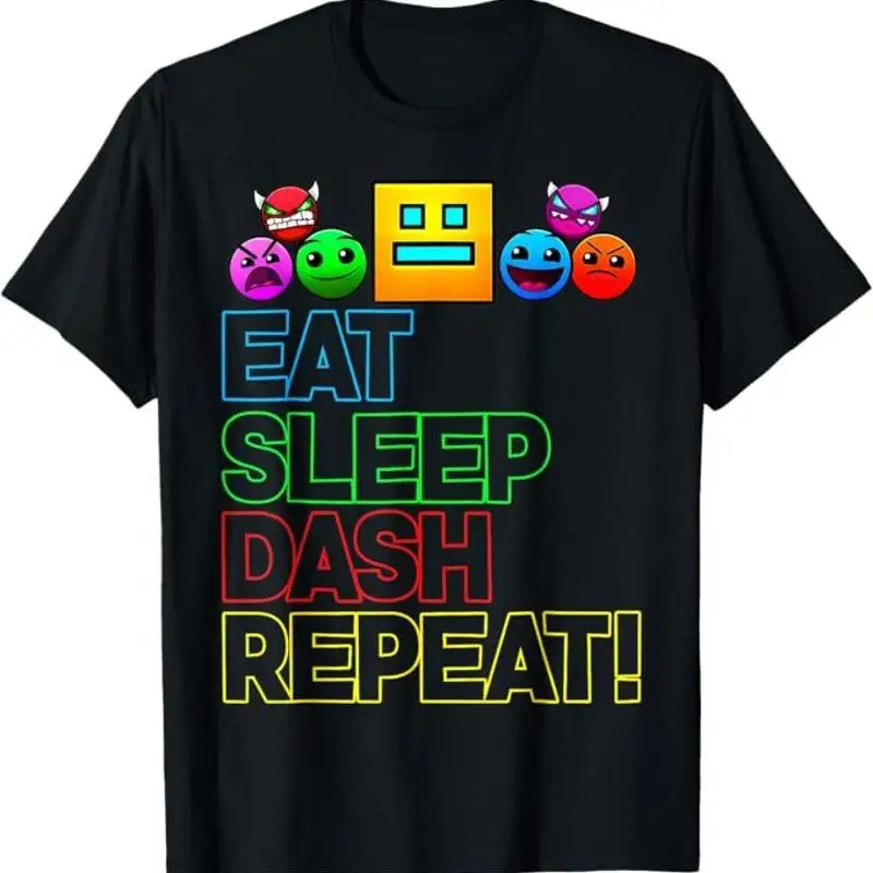 Футболка для любителей видеоигр: «Ешь, спи, беги, повторяй» — геометрический дизайн