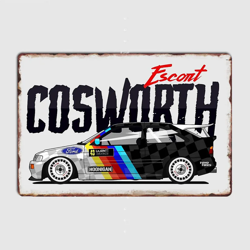 Escort RS Cosworth Ken Block Rally Racing Classic Car Metal Poster Sign Club Custom Indoor Wall Tin Sign Room Decor Home Decor