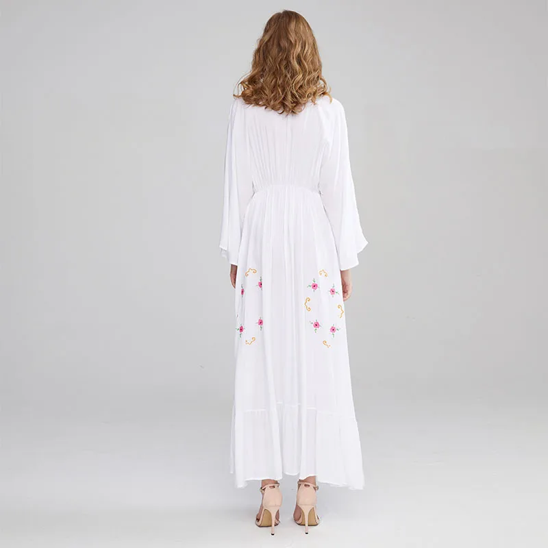 n Sle Long Sve V-Ne Embroidered Floral Maxi Dr Loose Fit Summer Autumn Spring Season Women's Dr