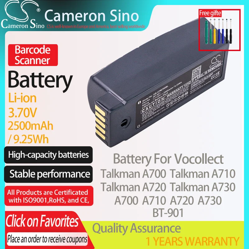 CameronSino Battery for Vocollect Talkman A700 A710 A720 A730 fits Vocollect BT-901 Barcode Scanner battery 2500mAh 3.70V Li-ion