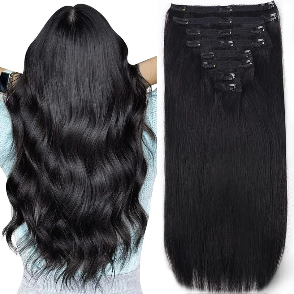 

Clip in Hair Extensions Human Hair Natural Straight Seamless Clip ons Hair Extensions Invisible Clip ins Hair For Women Clip ins