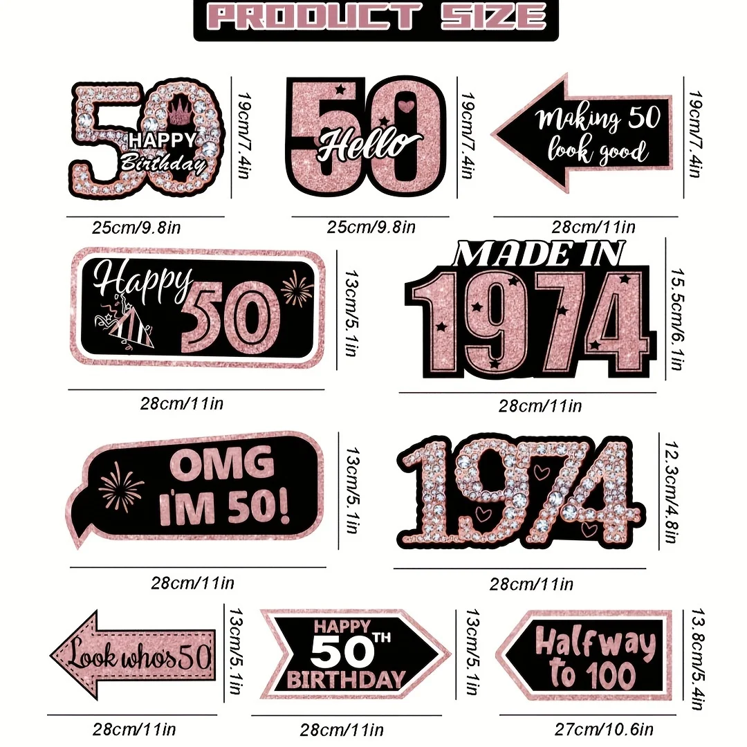 20 Pieces 50th Birthday Decorations Pink Gold 1974 Party Sign Party Decorations 50th Birthday Party Decorations Signs Colorful