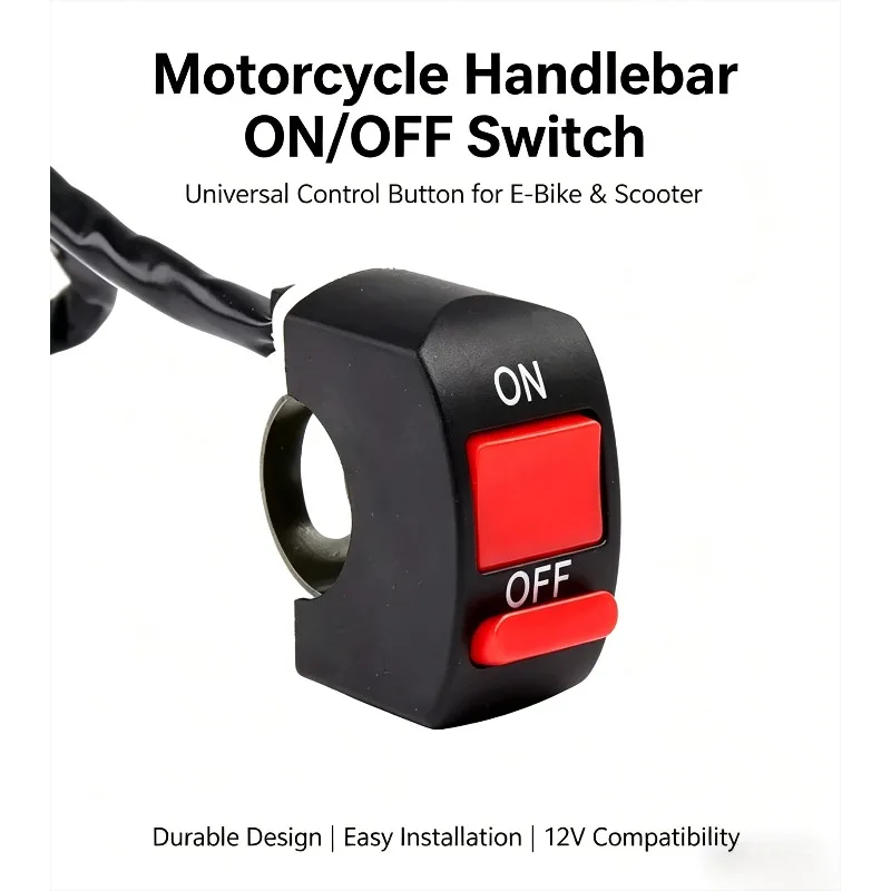 Botão de Controle Universal para Farol de Moto, Lâmpada de Sinalização 12V, Interruptor de Apagamento para Guidão de Motocicleta, Botão ON/OFF