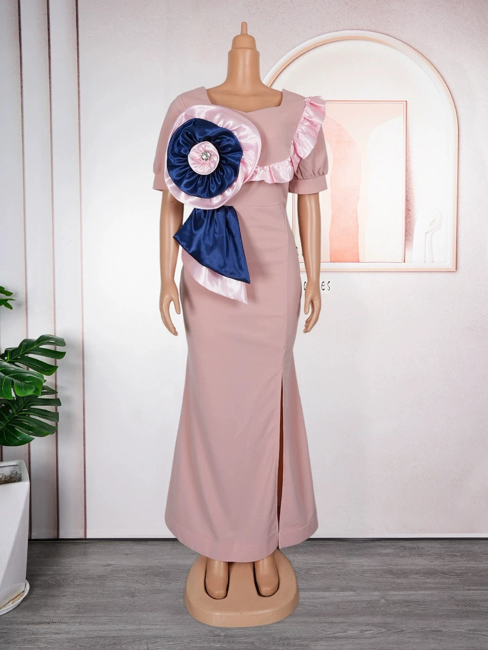 فساتين حفلات الزفاف الأفريقية للنساء الخريف أفريقيا أنيقة طويلة الأكمام الوردي مساء الجلباب الطويل العباءات الأفريقية الملابس الأفريقية