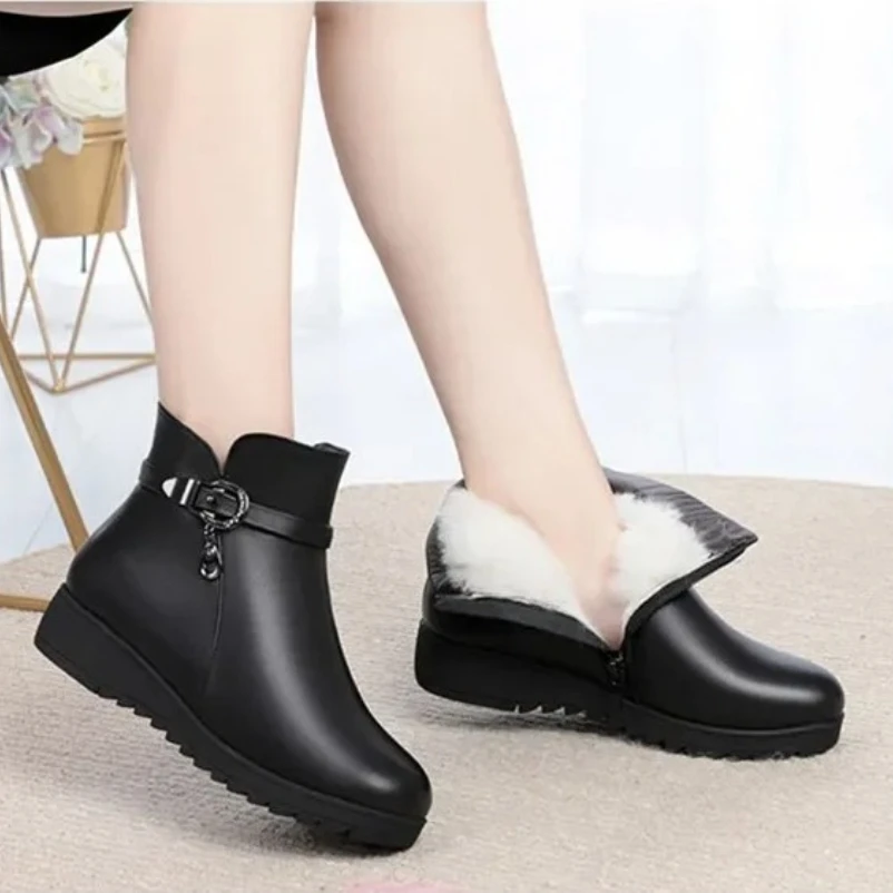 2025年冬新作 マザーズブーツ レディース フラットブーツ 暖かい 滑り止め ウェッジソール 厚底 ウール 大きいサイズ 41 42 43 ママブーツ