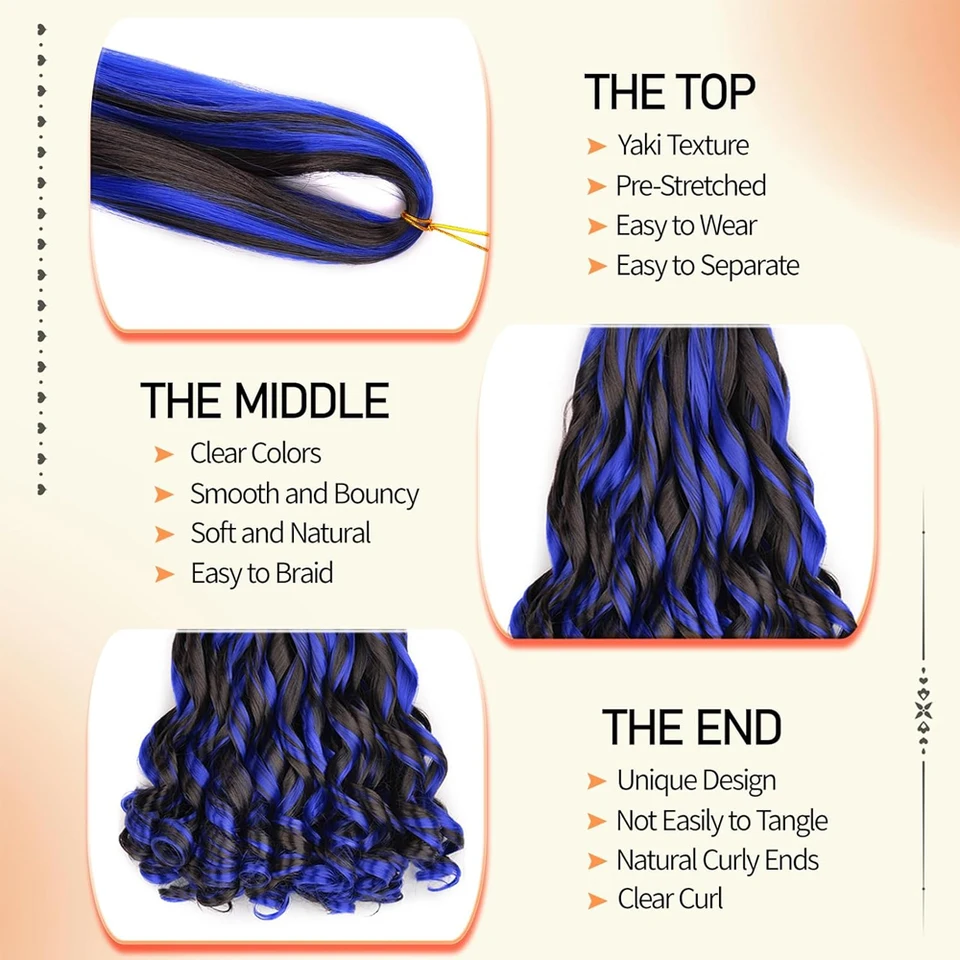 Cabello para trenzas rizado francés, 22 pulgadas, preestirado, onda suelta, para trenzas de caja, extensión sintética para mujer 4