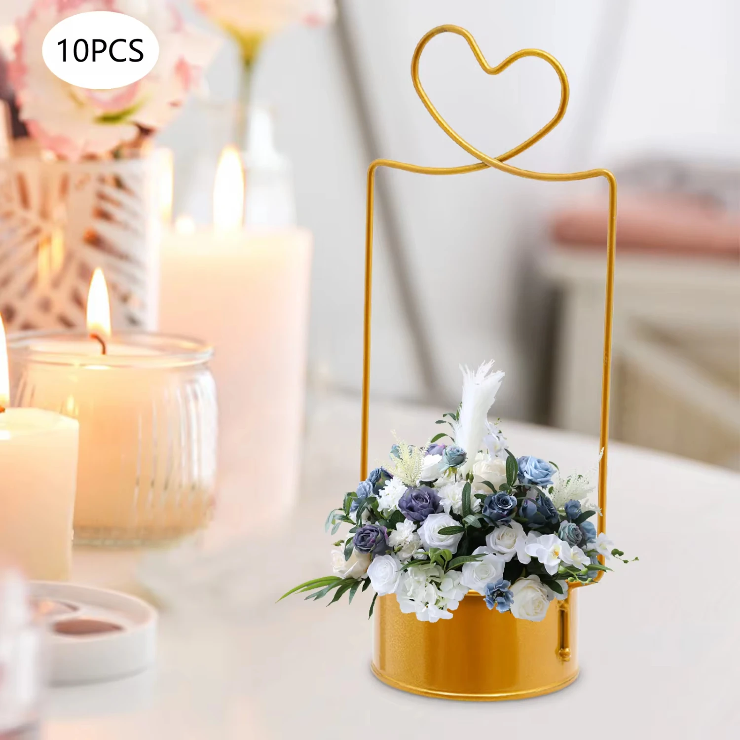 New 10 Pcs Metal Geometric Gold Centerpiece Elegant Wedding Centerpieces Flower Basket  Tables Wedding Decor