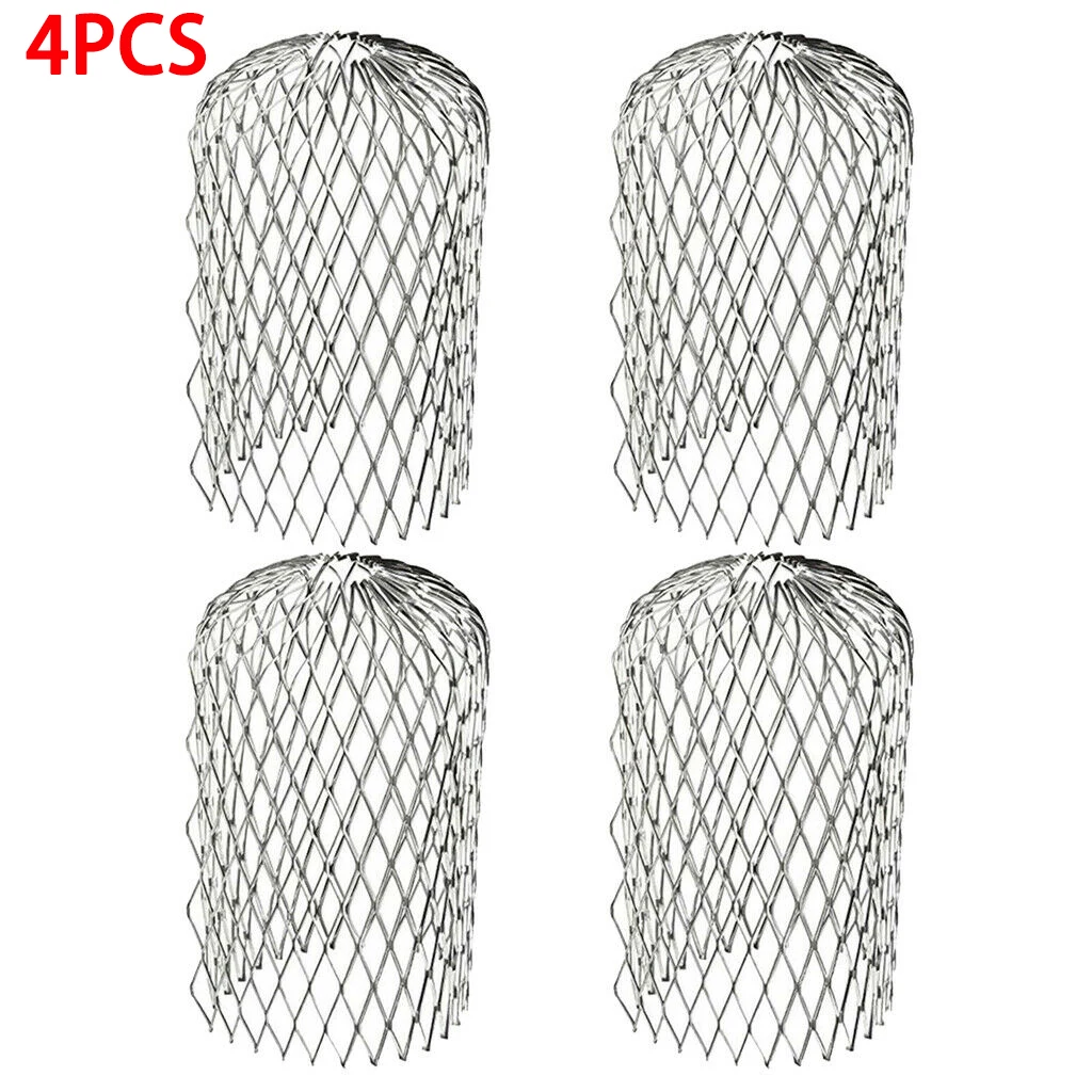 4pcs Metal Mesh Gutter Leaf Debris Mud Trap Guards Drain Pipe Cover Downpipe to prevent blockages from leaves, roof moss, twigs