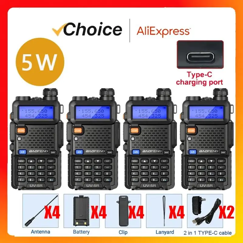 Top! 4Pcs UV-5R 8W/5W Tri-Power Walkie Talkie High Power Dual Band Long Range Portable Handheld UV 5R Radio