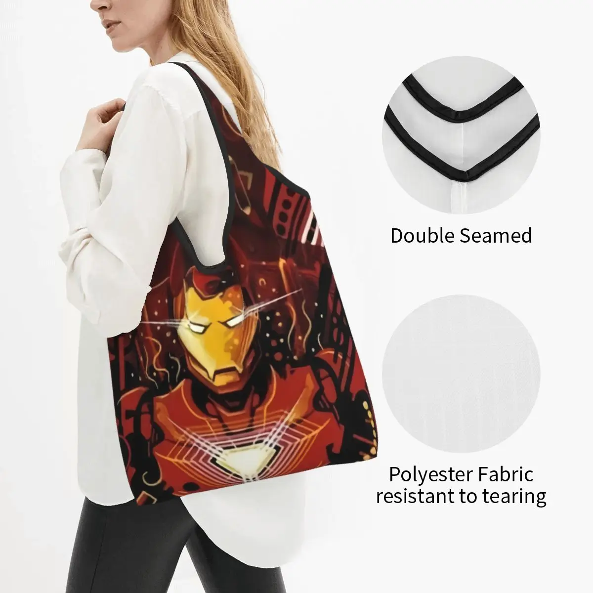 Custom Disney Iron Man Marvel Film Shopping Bags Women Portable Large Capacity Grocery Shopper Tote Bags