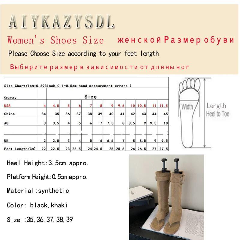 AIYKAZYSDL 2023 Autumn Knee High Boots Women Mid-calf Flock Faux Suede Boots Thing Clip Toe Flat Shoes Hidden Wedge Heel Sandals