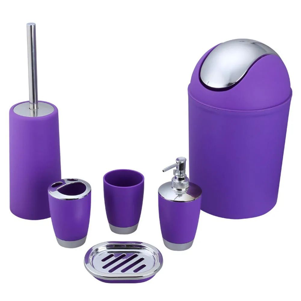 6-Piece Modern Plastic Bathroom Set Space-Saving Toothbrush Holder Cup Soap Dispenser Dish Trash Can Toilet Brush Bathroom Part