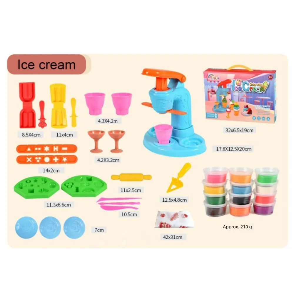 Moldes de argila multicoloridos, conjunto de brinquedos, máquina de macarrão de plástico, simulação de brinquedos de cozinha, máquina de sorvete, acessórios diy