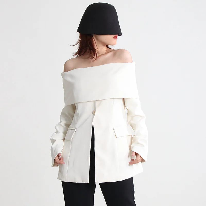 Wind lined collar off shoulder small suit 2024 Spring and Autumn new fashion design sense long sleeved texture jacket for women