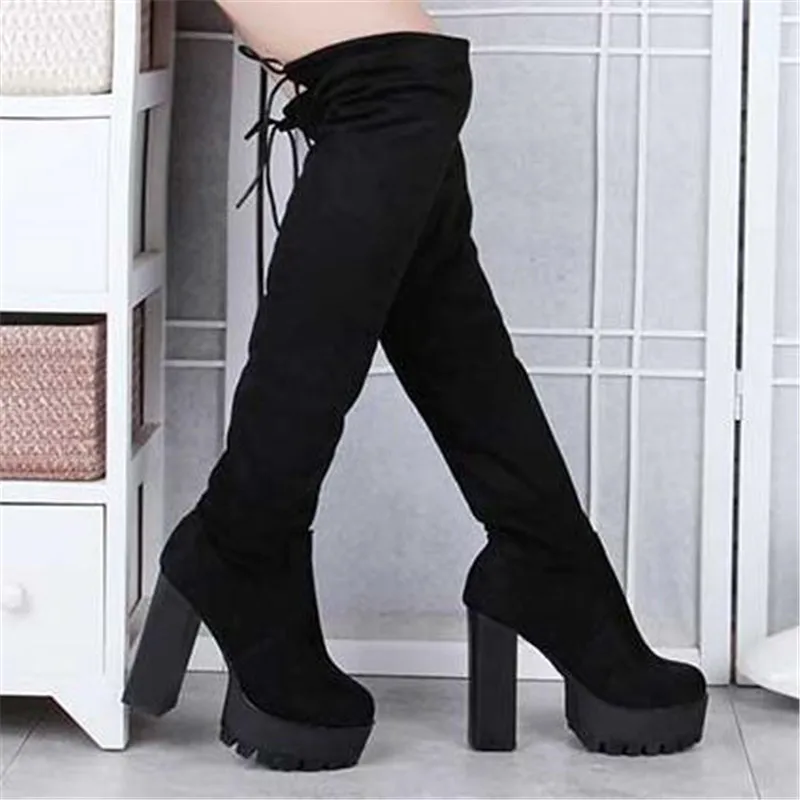 New 2023 Fashion Over The Knee Boots Women Faux Suede Thigh High Boots Platform Stretch Slim Sexy Ladies Women's Winter Boots