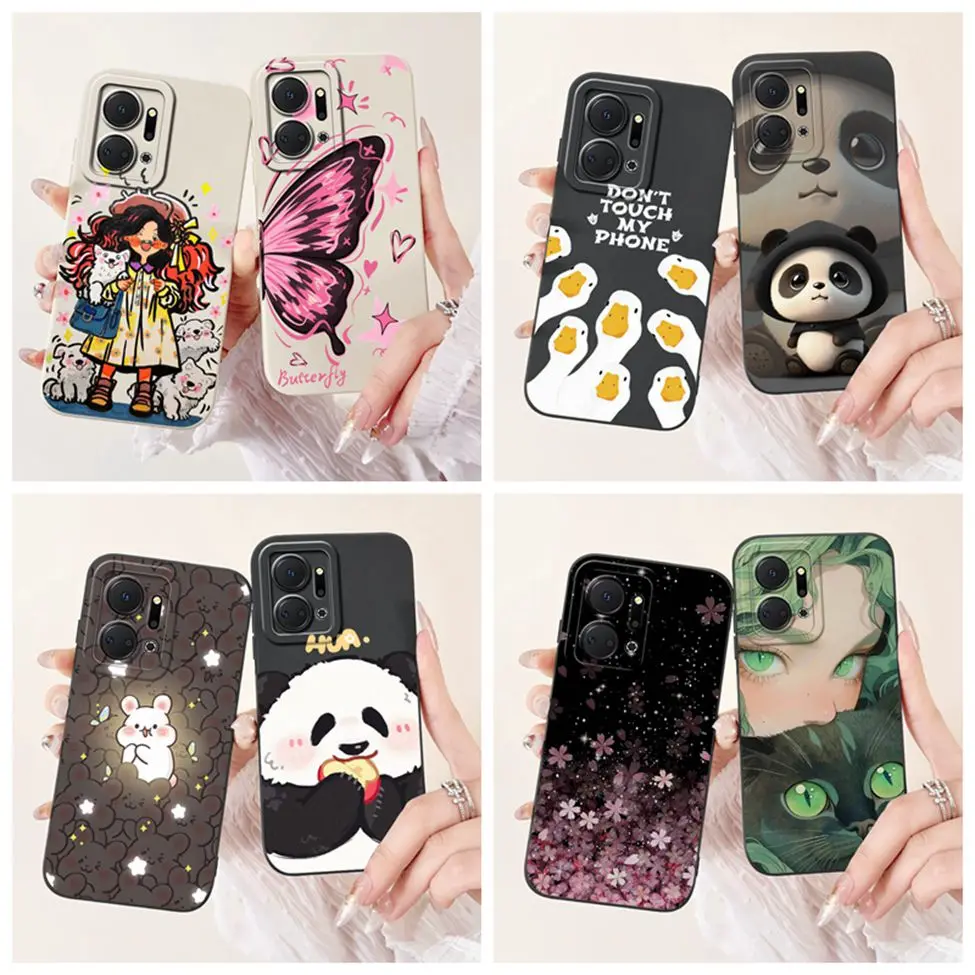 Casing For Honor X7 A7A X7B 4G Case Fashion Butterfly Flowers Cute Cartoon Cat Back Cover For Honor X7B 5G Phone Case Shokcproof