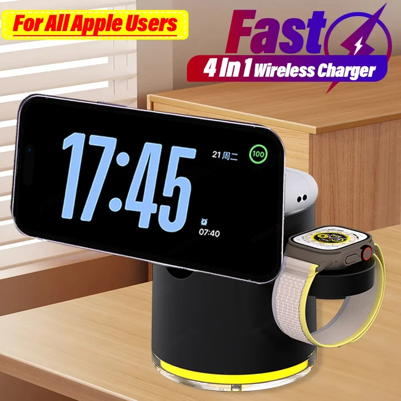 4 in 1 Magnetic Wireless Charger Station for IPhone 15 14 13 12 11 Pro Apple Watch 8/7 Airpods Pro Fast Charging Dock Station