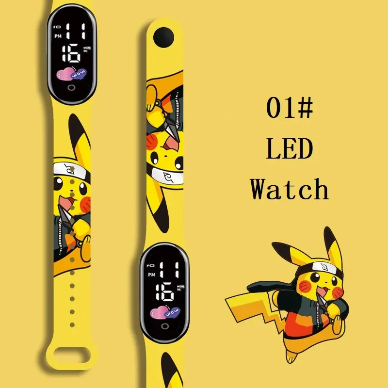 Jam tangan elektronik LED tali Pokemon, jam tangan gelang modis warna-warni, jam tangan Digital anak-anak, karakter Anime, anti air, sentuh, tali