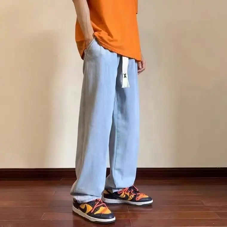 

Retro Waed Straight Leg Jeans Men's plus Size 300 Pou Autumn Winter Casual Loose Fit American High Street Trendy Pants