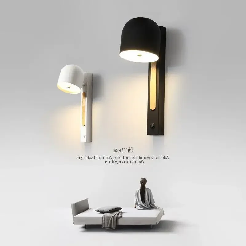 Nordic Bedside Lamp Simple Creative Background Wall Rotation Design Black White Bedroom Reading Vanity Light Home Decor Art