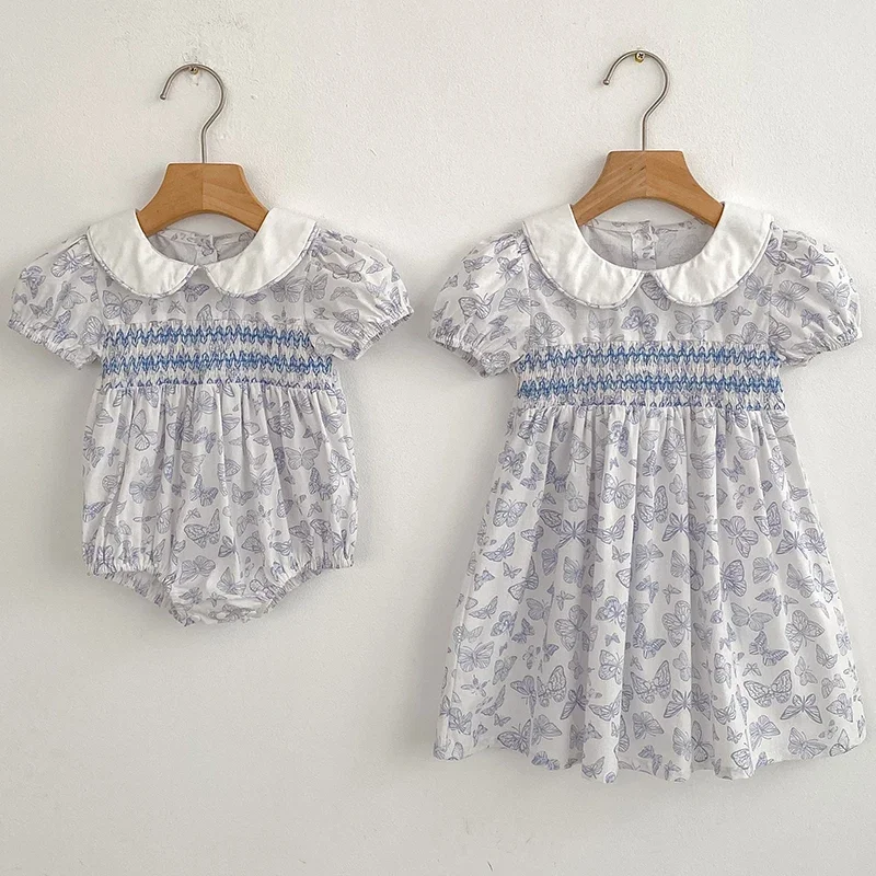 Sisters Dress Girls Sweet Dress Summer Children's Blue Bow Casual Dress Baby Clothes Sweet Elegant Temperament Princess Dress