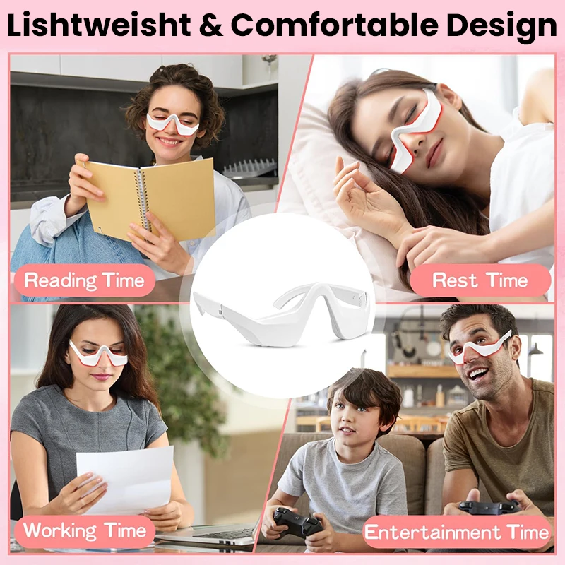 Masażer do oczu 3D z czerwonym światłem EMS, okulary do pielęgnacji oczu, redukcja cieni pod oczami, opuchlizny i zmarszczek, łagodzenie zmęczenia oczu, relaksujące urządzenie do pielęgnacji urody.