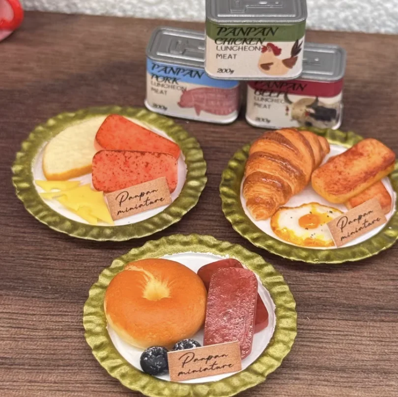 Handmade Miniature Clay Food Toys Mini Lunch Meat Can Bread Bear Cookies Dollhouse Decor Realistic 1/6 Dollhouse Play Food Set