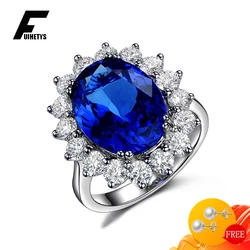 925 Silver Jewelry Ring for Women Wedding Engagement Party Gift Trendy Oval Sapphire Zircon Gemstone Open Finger Rings Wholesale