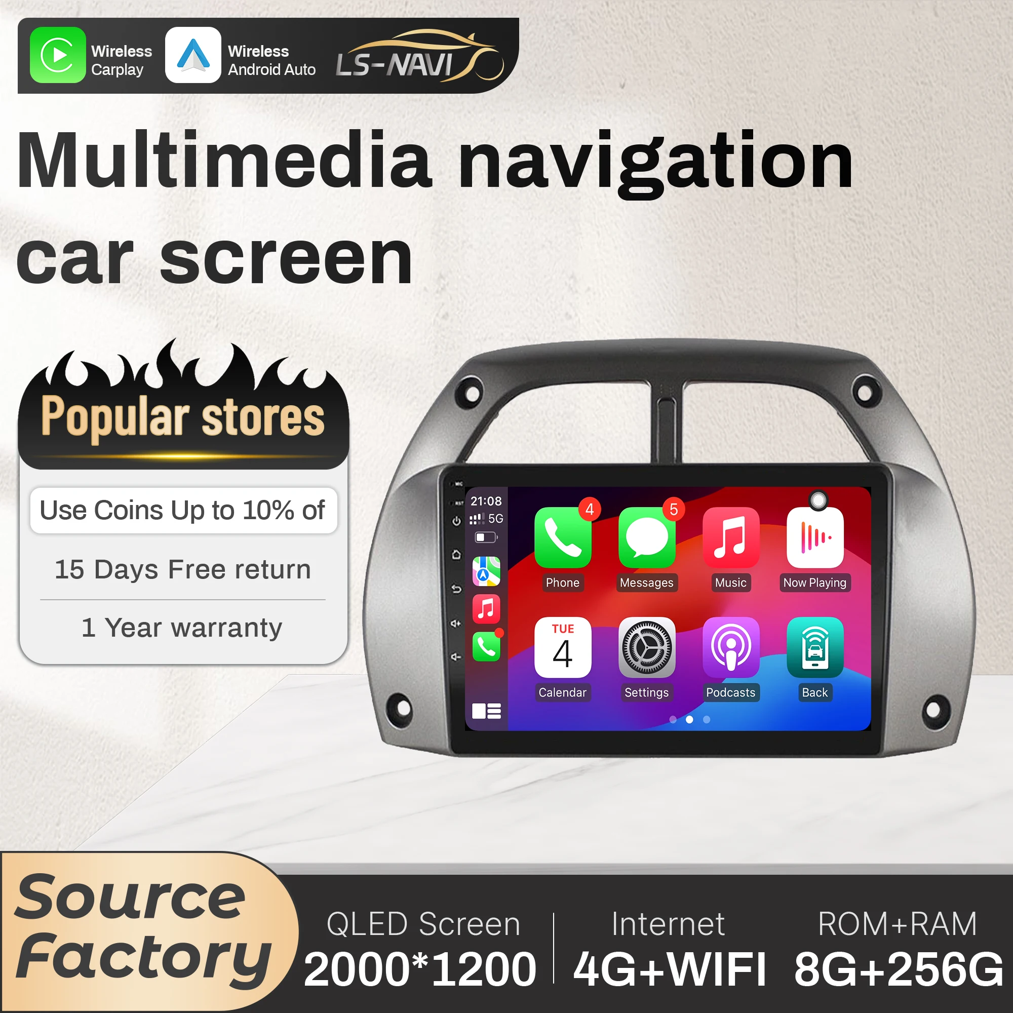 

9-дюймовый автомобильный радиоприемник для Toyota RAV4 4 2001-2015, головное устройство, 4G Android 14, беспроводной Bluetooth-экран CarPlay