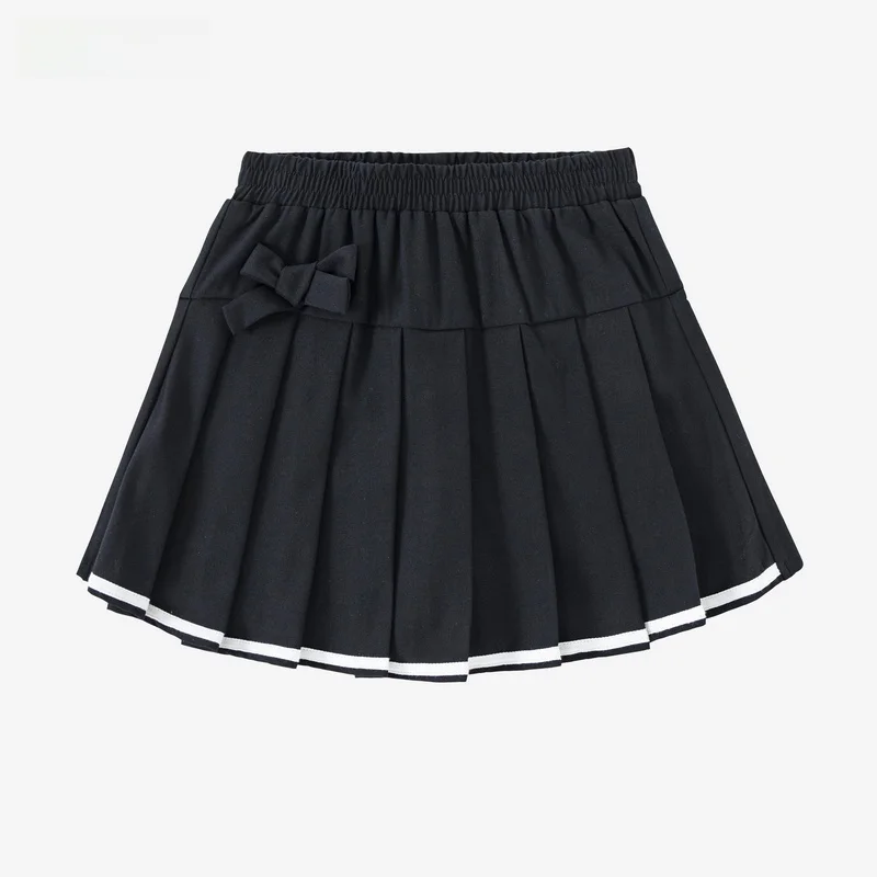 aierjian-girls-black-school-style-pleated-skirt-pants-knot-children's-summer-clothes-polyester-viscose-spandex-blend