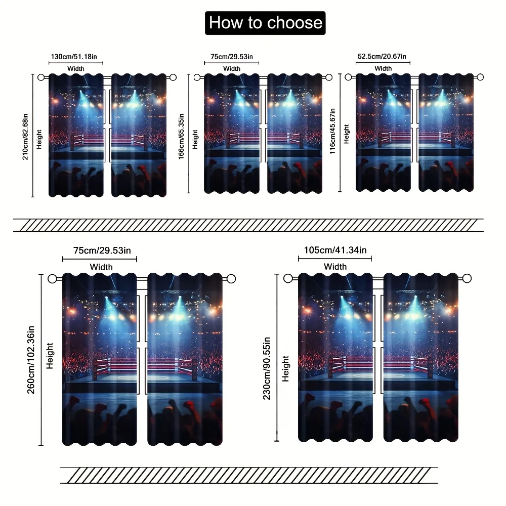 2pcs Dramatic Blue Boxing Ring Curtain Pair Sports Arena Stage Decoration Backdrop Curtain Window Treatment for Concert Party Ro