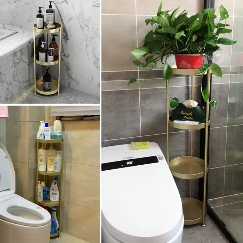 Light Luxury Multi Layer Bathroom Organizer, Corner Floor Tripod, Home Storage Shelf, Living Room Plant Holder