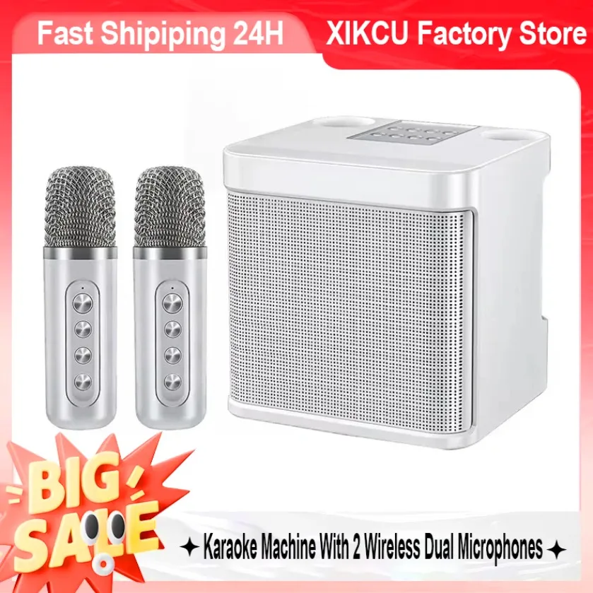 

XIKCU Karaoke Machine With 2 Wireless Dual Microphones Portable Boombox AUX TF Card U Disk Player Voice Changer For Party