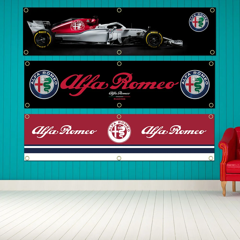 60X240cm Alfa Romeos Racing Flag Polyester Printed Garage or Indoor Outdoor Decoration Banner