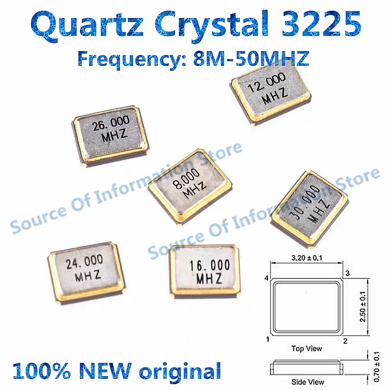 100PCS Crystal Oscillator 3225 12M 16 26m 8M 25m 24M 27M 32m 30 20MHZ SMD/4Pin Passive Crystal Oscillator