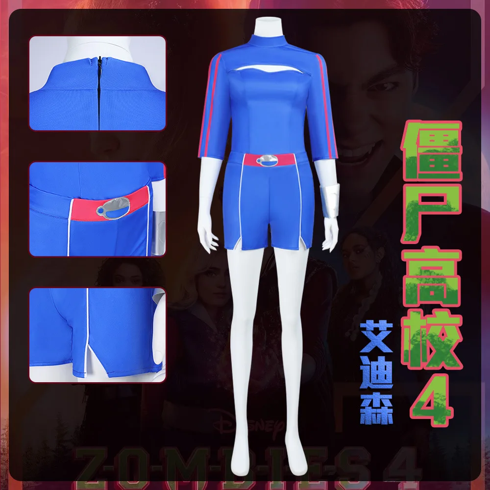 

Addsion Cosplay Costume Movie Zombies Rolepaly Women Girls Blue Top Wristband Shorts Outfits for Halloween Carnival