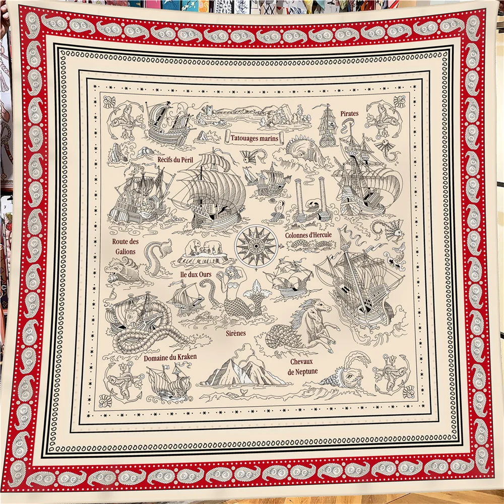 POBING 30 % Seide, 70 % Kaschmir-Schal für Damen, handgerollt, Pferdedruck, quadratische Schals, Wraps, Bandana, große Hijabs, weiblicher Foulard, 135 cm – Detail 8