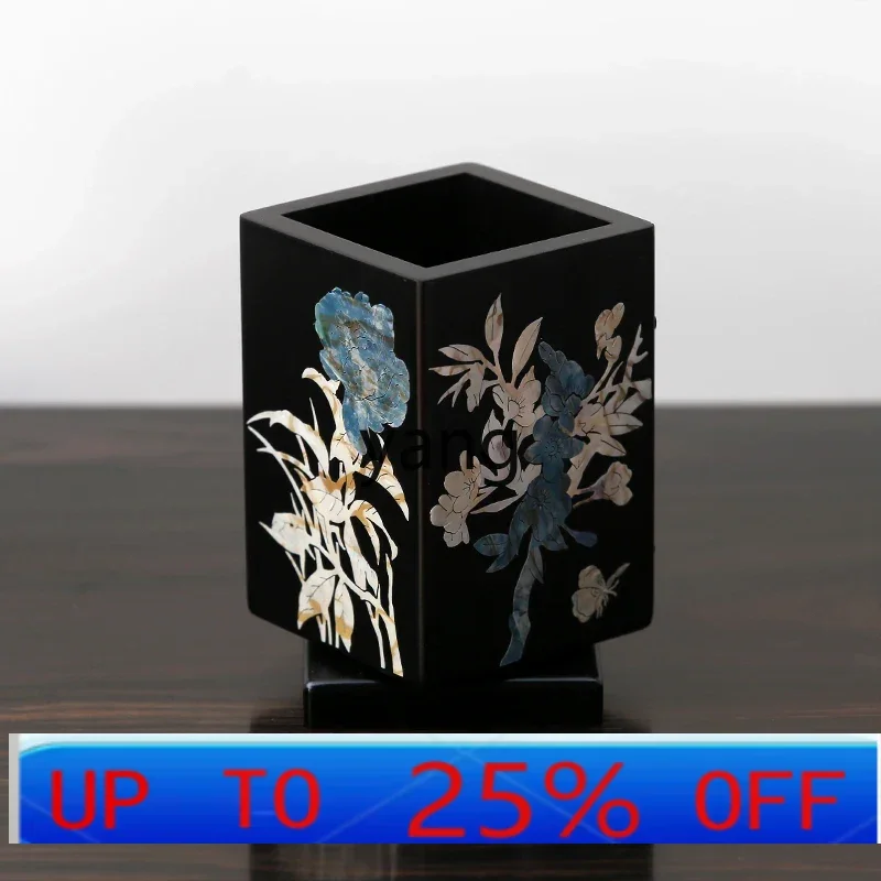 LMM antique black wood lacquer red pen holder office desktop decoration ornament