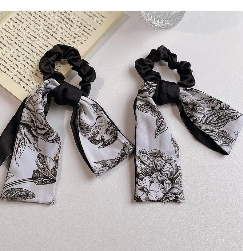 New Satin Sausage Hair Bands Vintage Printed Hair Bands Temperament Tie Hair Rope Landscape Painting Headband Hair Band