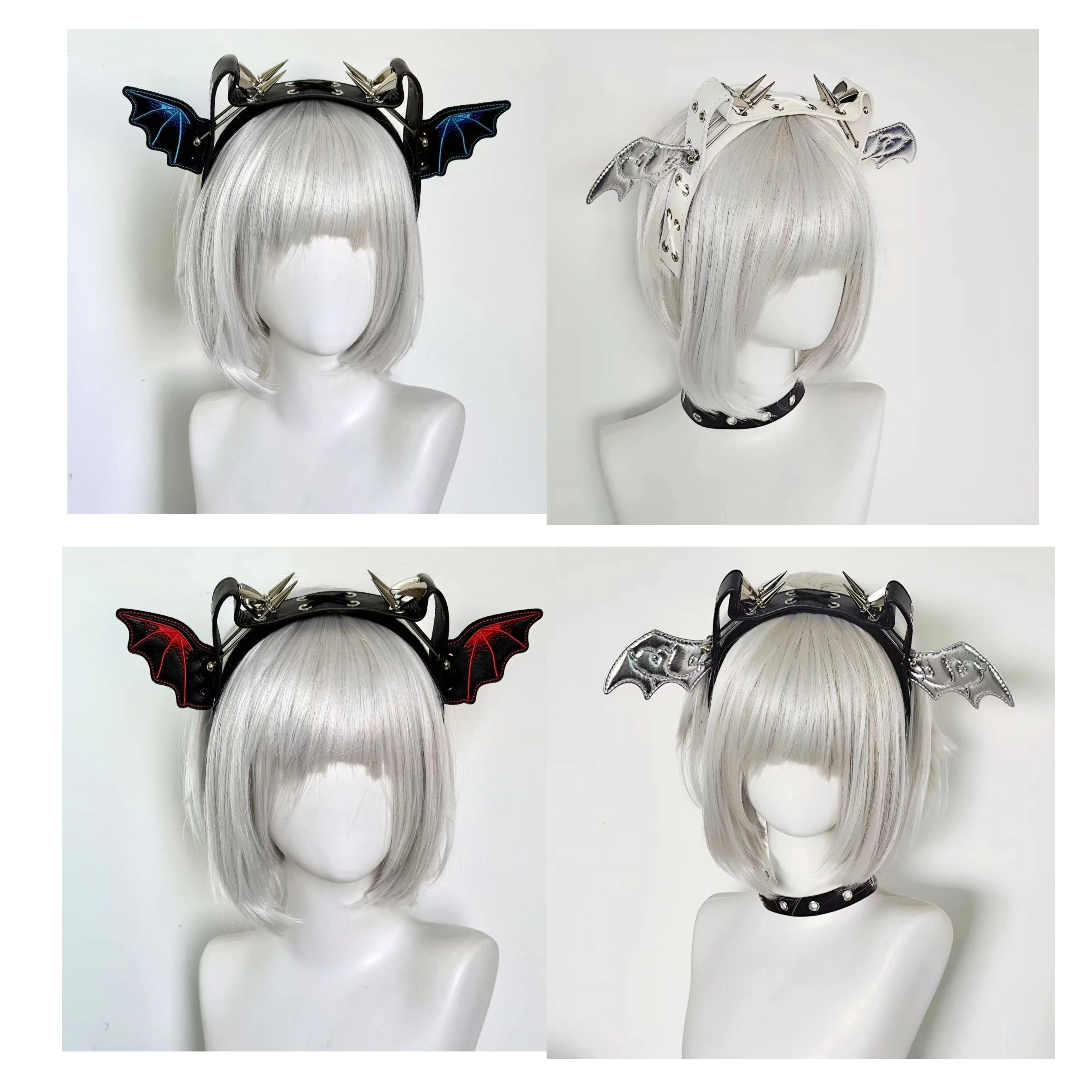 Harajuku Gothic Punk Devil Wings Hair Hoop Rivets Leather KC Headband Women Y2K Girl Punk Style Halloween Cosplay Accessory