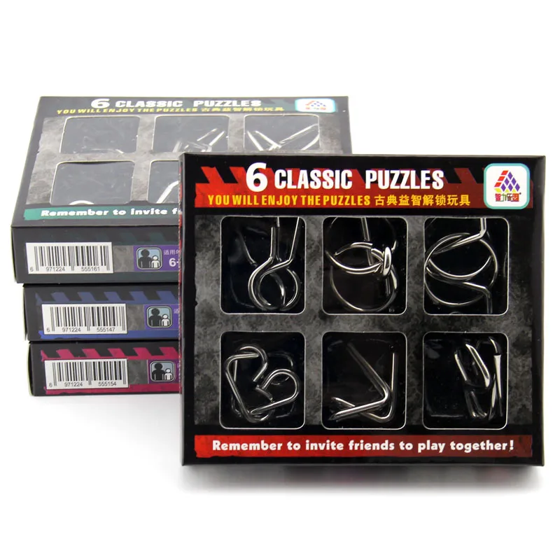 3D Metal Wire Puzzles 6PCS/Sets Intelligence Buckle Classic Knot 9 Ring Interlocking IQ Brain Teaser Antistress Toys For Kids