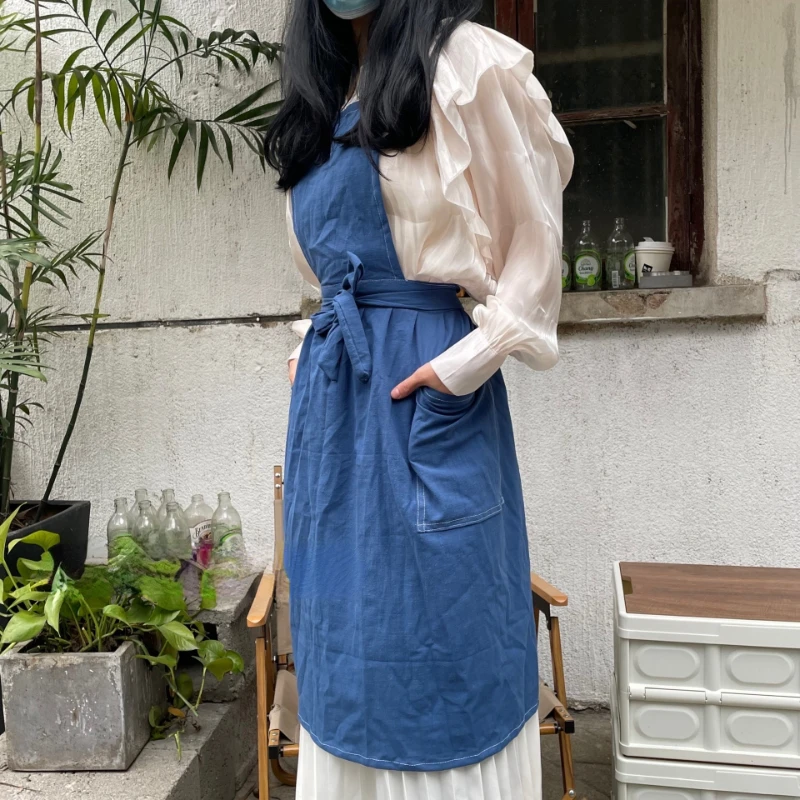 Aprons Denim Studio Antifouling Drawing Sketch Milk Tea Shop Barista Florist Home Kitchen Cooking Fashion Simple Style Dress New